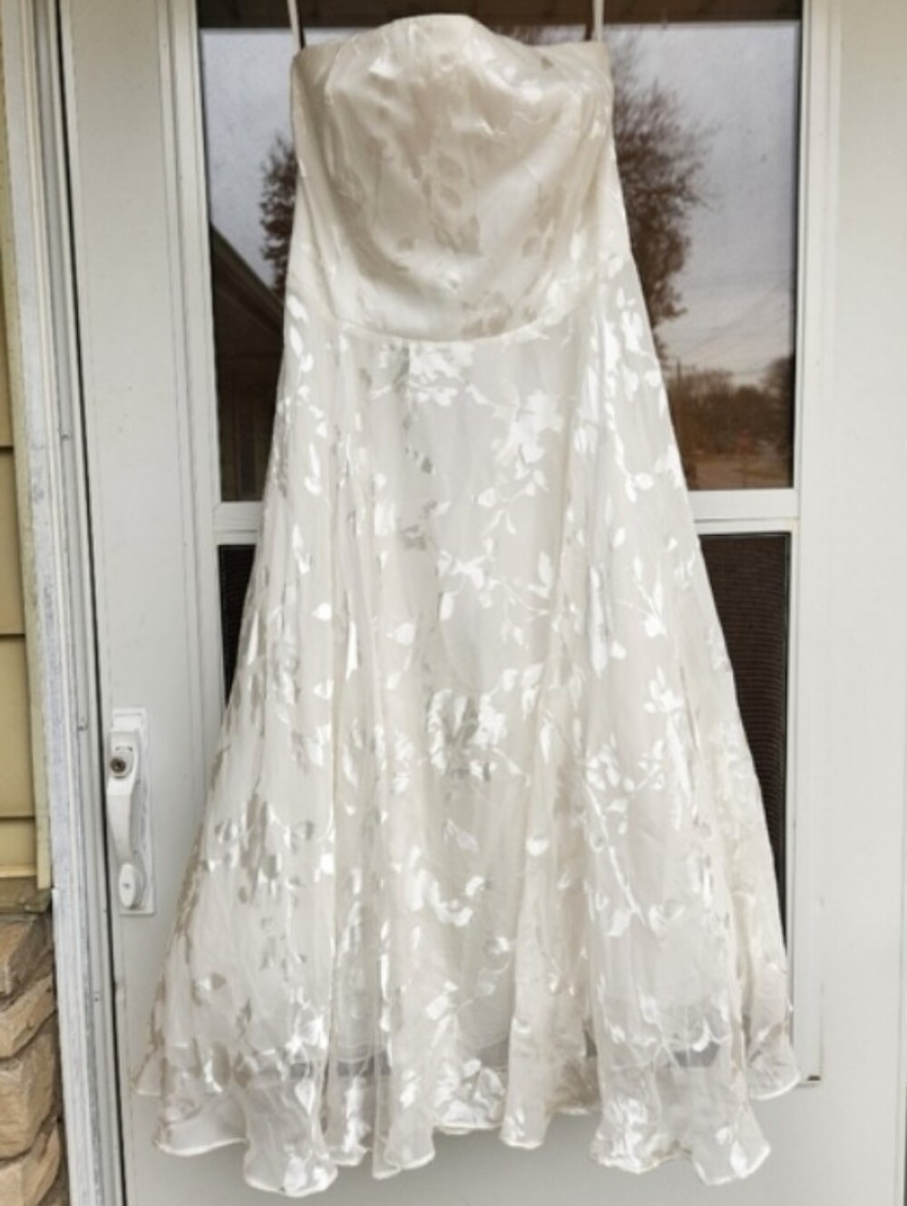White House Black Market Fit & Flare Ivory Ecru Floral Silk Blend Dress 14 NWOT